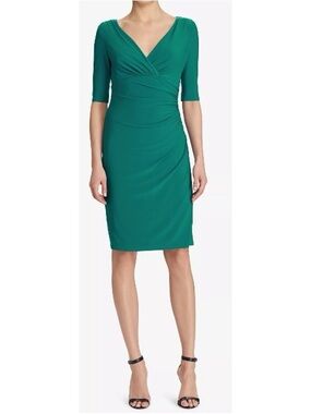 Ralph Lauren Teal Faux-Wrap Midi Dress